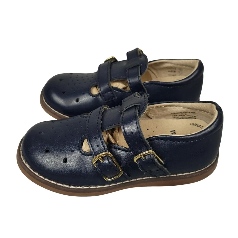Footmates Danielle Mary Jane Shoes Toddler 7.5 Double Buckle Girls Navy Blue